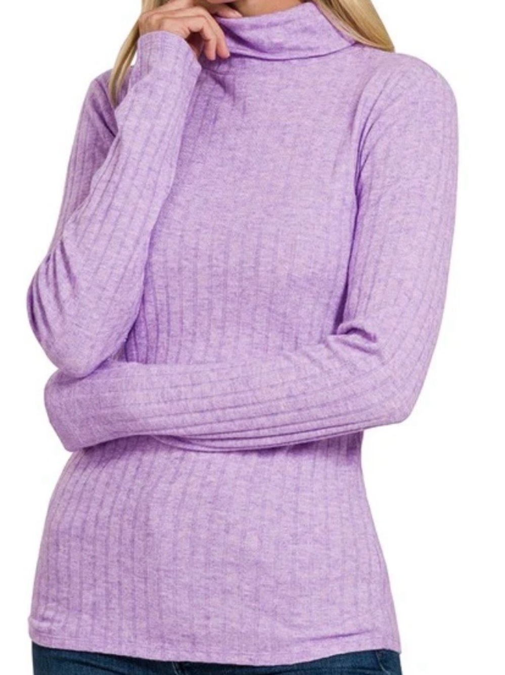 Zenana Outfitters Lavender Ribbed Turtleneck Sweater